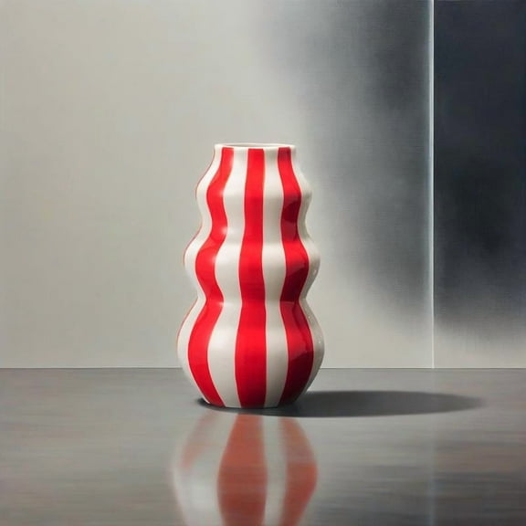 Modern Striped Ceramic Vase - 9 Inch Tall Hand Painted Decorative Vase for Centerpieces, Floral Arrangements, Living Room, Bedroom & Table Decor