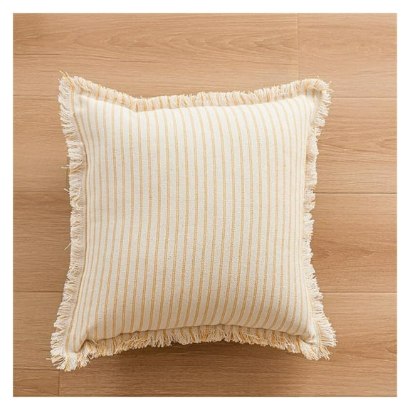 Modern Striped Chenille Throw Pillow Cover with Fringe, 45 x 45 cm, Square Decorative Cushion Case, Hidden Zipper, Indoor Use