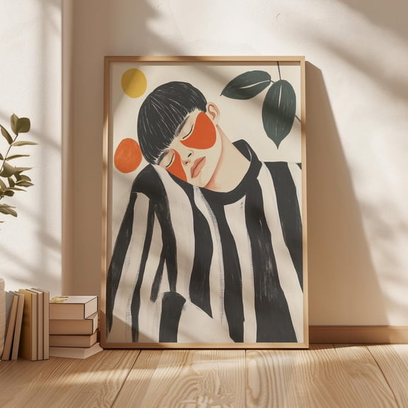 Modern Striped Figure Art, Abstract Portrait, Bold Red Accents, Contemporary, Stylish Minimal Artistic Home Print Wall Art, Modern Wall Decor, 24x36 UNFRAMED