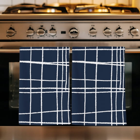 Modern Striped Kitchen Towels Set of 1, Navy Indigo Contemporary Minimalist Art Absorbent Dish Towels for Kitchen, Microfiber Hand Towel, Quick Drying Tea Towel for Cleaning Decorative Dishcloths