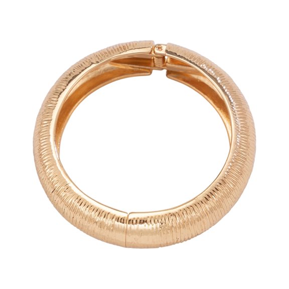 Modern Striped Metal Bangle Openable Design Pearls Accent Spring Closure Adjustable Wristband For Outfits