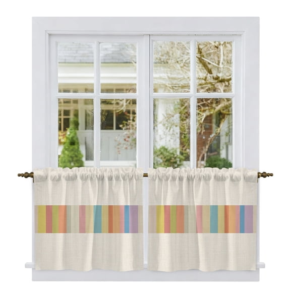 Modern Striped Minimalist Tier Curtains 36 Inch Length, Colorful Vintage Stripes Cafe Short Curtains for Bathroom Over Sink, Small Kitchen Curtain Light Filtering Tiered Drapes 2 Panels 27.5"Wx36"L