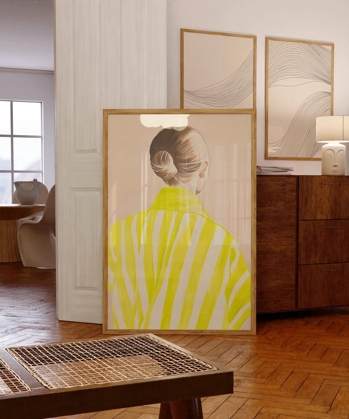 Modern Striped Neon Wall Art, Bright Woman Print, Colorful Art Print ...
