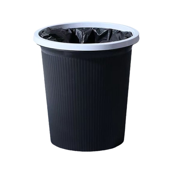 Modern Striped Open-Top Trash Can with Secure Bag Retainer, Durable Plastic Waste Bin for Home, Kitchen, Bathroom, Bedroom, Office & Living Room