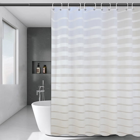 Modern Striped Shower Curtain 70 x 70 Inches, White Polyester Fabric Water Repellent, Machine Washable Bathroom Decor with Reinforced Rustproof Grommets & Hooks Included