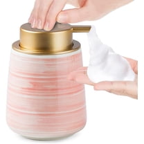 Modern Striped Style Gold Soap Dispenser for Bathroom, Ceramic Hand Soap Dispenser, Easy to Refill Liquid (Gray-Foam Pump)