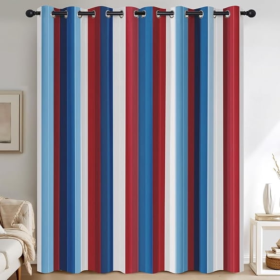Modern Stripes Blackout Curtains, Red Blue White Stripe Curtains for Living Room Bedroom, Thermal Insulated Grommet Drapes, Vertical Striped Room Decor 26"W x 45"L (Pack of 2)
