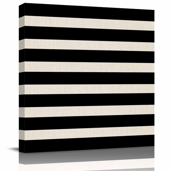 Modern Stripes Lines Canvas Artwork Painting Art, Vintage Black and White Square Framed Wall Decorations Prints Picture for Bedroom Kitchen Living Room, 8x8 in