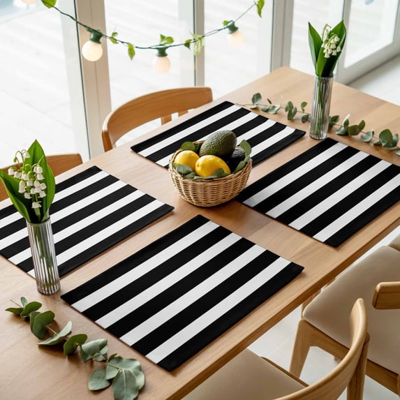 Modern Stripes Lines Placemats Set of 4,Wipeable Washable Table Mats for Dining Tables, Classic Black and White Place Mats for Kitchen Event Party Tabletop Decor