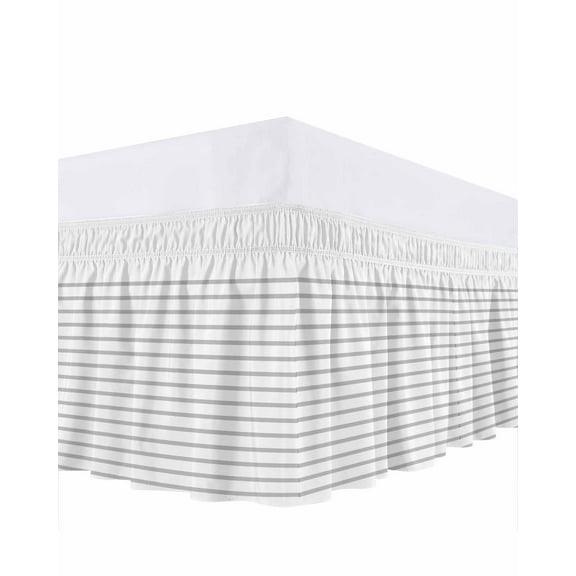 Modern Stripes Simple Streak Bed Skirt California King Size 16 Inch Drop, Grey Stripe Lines Wrap Around Dust Ruffle Bedskirts, Wrinkle & Fade Resistant Easy Fit Bedskirt with Adjustable Elastic