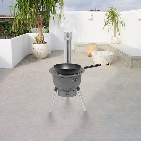 Modern Strong Load-bearing Capacity Freestanding Wood Burning Stove Silver Grey for Outdoor Cooking