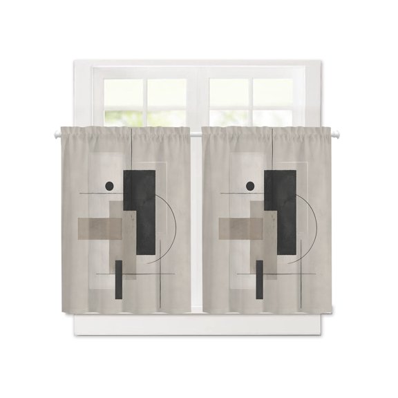 Modern Structural Block Short Blackout Curtains 36 Inch Long,Fine Line Abstract Art Print Rod Pocket Kitchen Curtains,2 Panels Thermal Insulated Room Darkening Drapes for Bedroom,30"Wx36"L