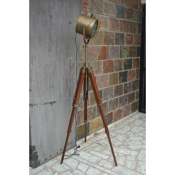 Modern Studio Floor Searchlight Industrial Brown Antique Spotlight with Tripod Floor Search Light Home Decor