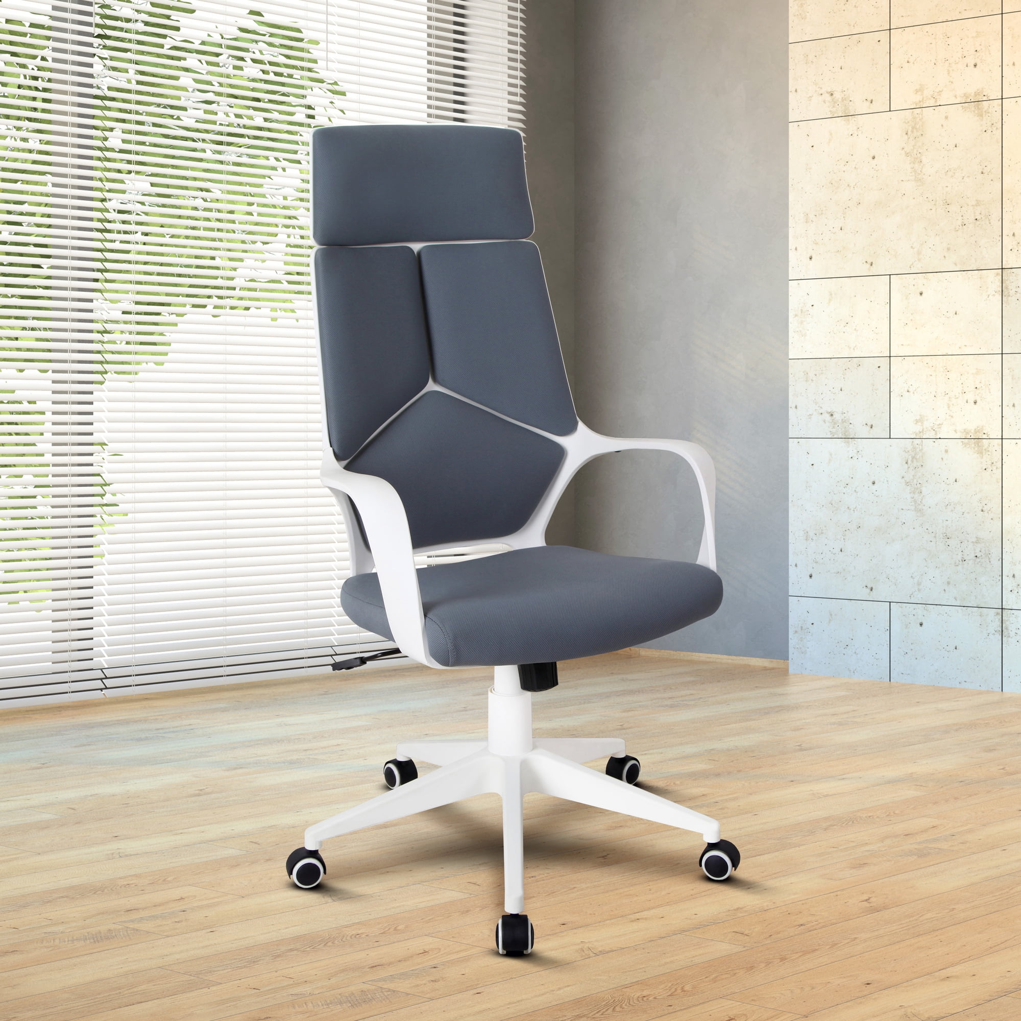 Ergonomic High-Back Swivel Executive Chair in Gray & White Fabric
