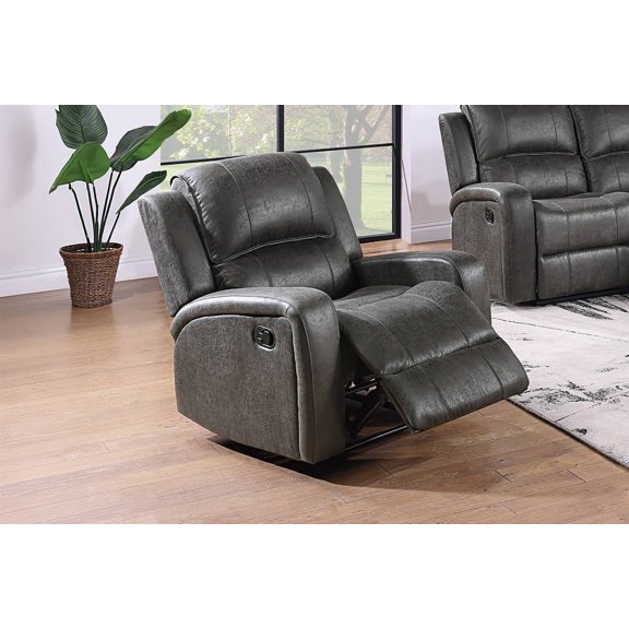 Modern Style 1pc Manual Recliner Square Arms Horizontal And Vertical Tufting Padded Recliner Smoke Finish Primary Living Room Furniture
