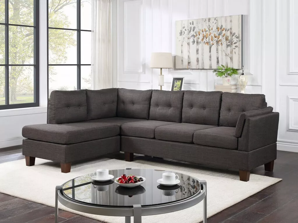 Modern Style 2pc Sectional Sofa and Chaise Dark Gray Lenin Upholstered ...