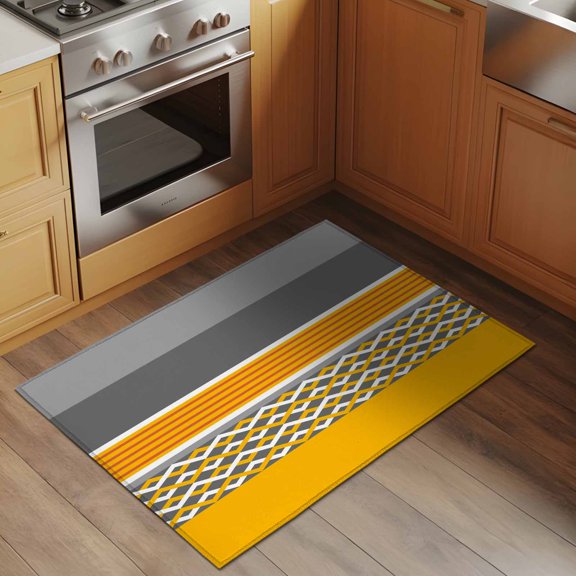 Modern Style 2x3 Rug for Entryway Front Door Kitchen Sink Area, Yellow White Diamond Red Stripes Black Gray Rectangle Low Pile Washable Non Slip Rectangle Area Rug
