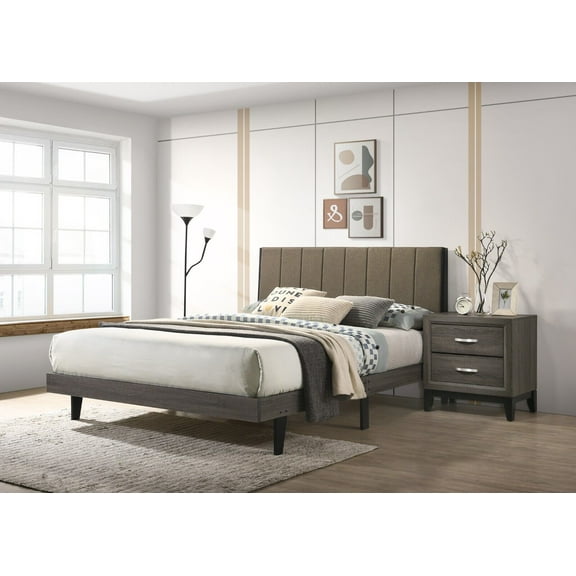 Modern Style 3pc Bedroom Set Queen Size Bed Upholstered Headboard 2x Nightstands