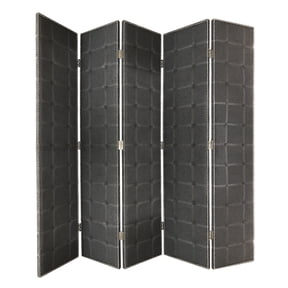 Modern Style 5 Panel Screen with Faux-Leather Button Tufting, Black