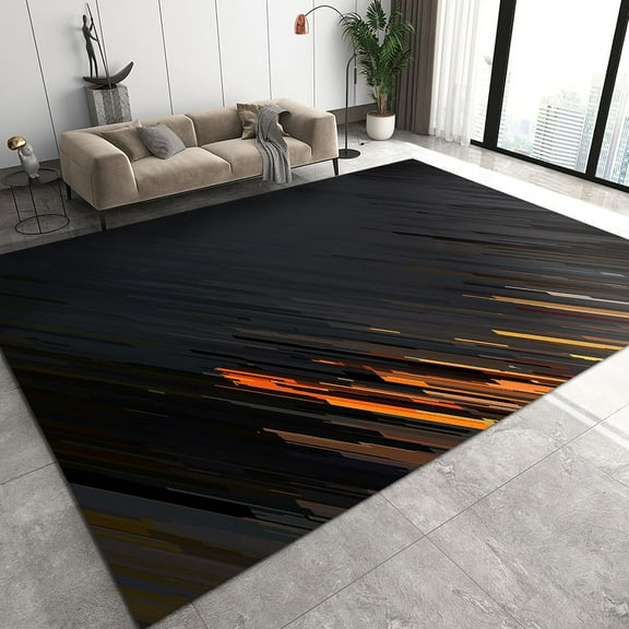 Modern Style Area Rug, Abstract Black Orange Futuristic Sci Fi Stripes Floor Carpet, Washable Non-Slip Pile Thick Soft Comfortable Floor Rug for Living Room Office Mat 2ft x 3ft