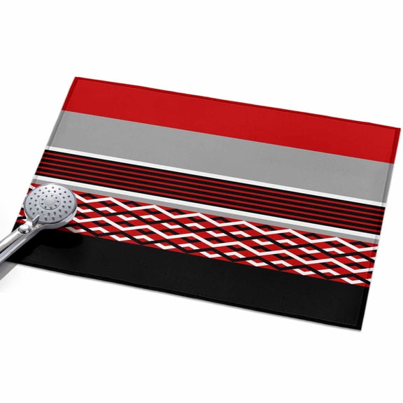 Modern Style Area Rug, Black White Diamond Stripes Red Gray Rectangle Non-Slip Felt Rubber Backing Rectangle Indoor Carpet Washable Rugs for Living Room Bedroom 2x3ft