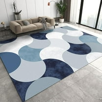 Modern Style Area Rugs, Blue Abstract Geometric Apartment Carpet, Non-Shedding Indoor Foldable Easy to Clean Rug for Under Dining Table Home Office Bedroom Home Decor Mats 2ft x 3ft
