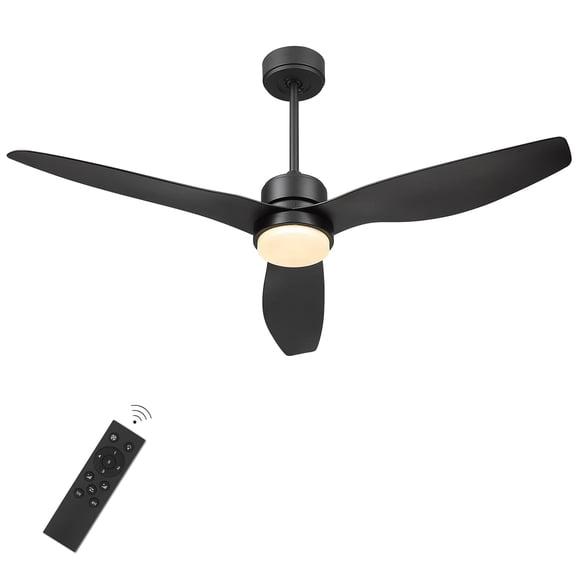 Modern Style Blade LED Standard Ceiling Fan with Remote Control - 52in, 5 Speeds, Dimmable, Reversible, Matt black