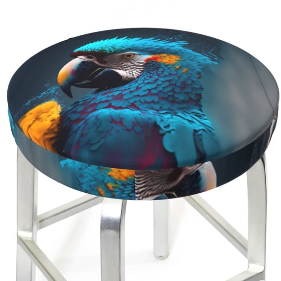 Modern Style Blue Parrot Round Bar Stool Seat Covers, Elastic Round Chair Cover Stool Seat Slipcover Bar Stool Cushions Round Pad for 12-14 inch