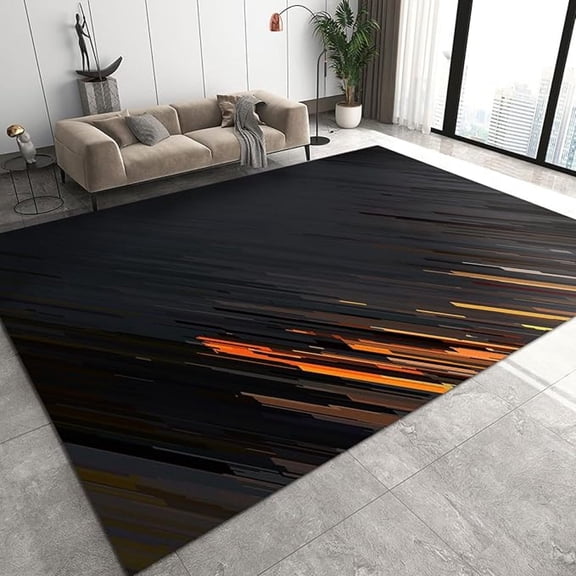 Modern Style Boys Rugs For Bedroom, Abstract Black Orange Futuristic Sci Fi Stripes Kids Room Rug Soft Fuzzy Washable For Living Room Game Room Coffee Table 1x2ft