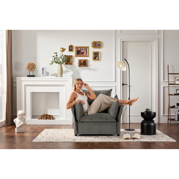 Modern Style Chenille Armchair: Comfy For Living Area, Bedroom, Study - Detachable Cushion Bags, Gentle Oversized Armchair Living, Seat Bag Dark Grey