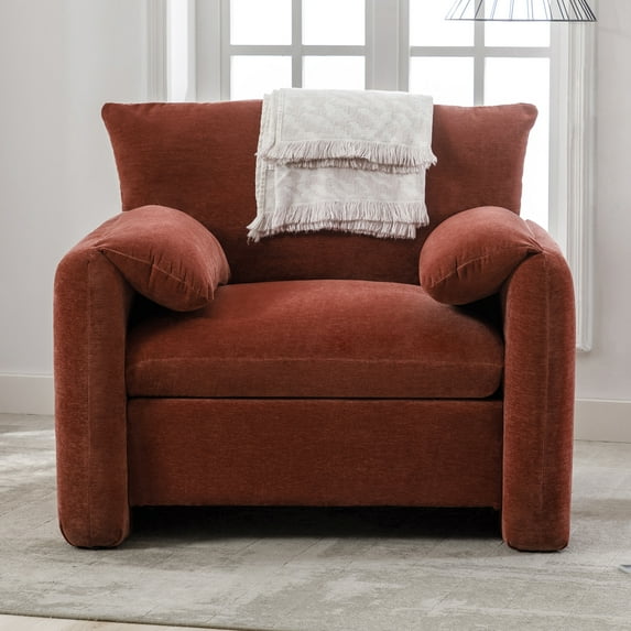 Modern Style Chenille Oversized Armchair Accent Chair Single Sofa Lounge Chair 38.6’’ W for Living Room, Bedroom, Claret Red