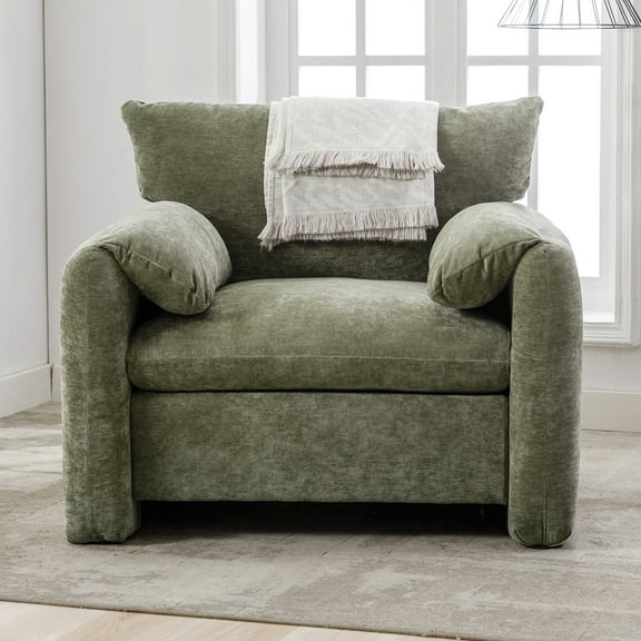 Modern Style Chenille Oversized Armchair Accent Chair Single Sofa Lounge Chair 38.6’’ W for Living Room, Bedroom, Matcha Green