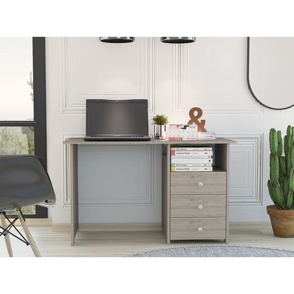 Modern Style Computer Desk | Three Drawers and Open Cubby in Office | Engineered Wood Build | Keeps Office Neat
