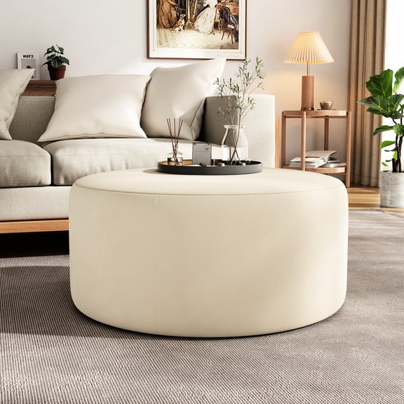 Modern Style Cream Velvet , 30.31"x30.31"x15.95", Foam Filled Interior Elegant Side Table