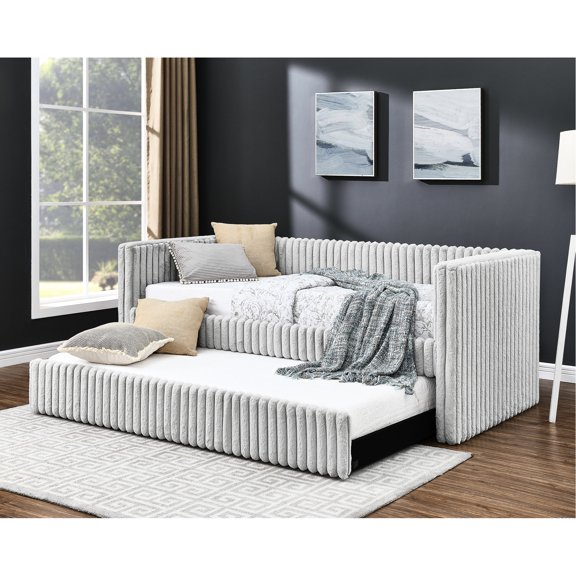 Modern-Style Daybed | Pull-Out Feature for Versatile Use | Durable Solid Wood Base | Neutral Gray Finish for Any Room