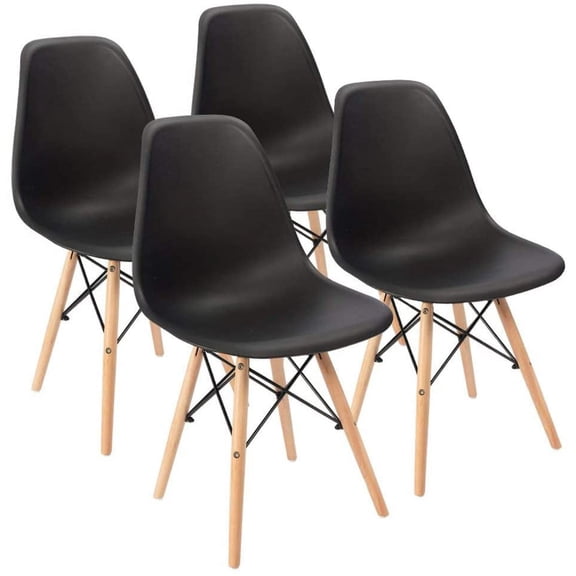 Modern Style Dining Chair Mid Century Modern DSW Chair, Shell Lounge Plastic Chair for Kitchen, Dining, Bedroom, Living Room Side Chairs Set of 4(Black)