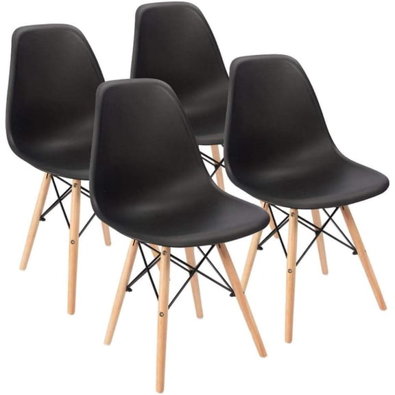 Modern Shell Lounge Chair Set of 4, Black Dining Side Chairs for Kitchen, Living Room, Bedroom
