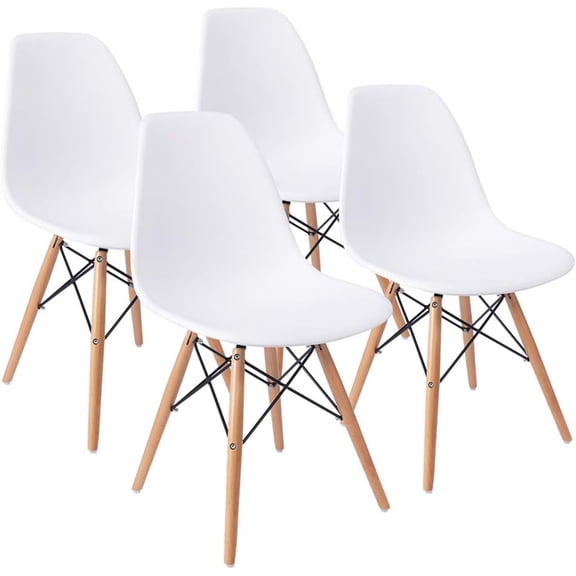 Modern Style Dining Chair Mid Century Modern DSW Chair, Shell Lounge Plastic Chair for Kitchen, Dining, Bedroom, Living Room Side Chairs Set of 4(White)
