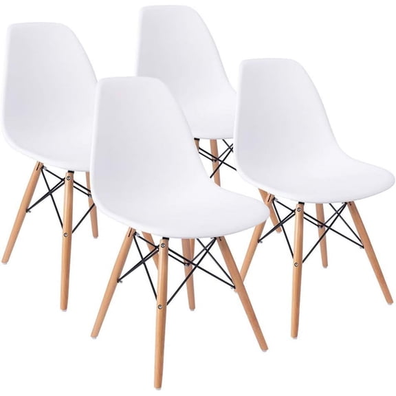 Modern Style Dining Chair Mid Century Modern DSW Chair, Shell Lounge Plastic Chair for Kitchen, Dining, Bedroom, Living Room Side Chairs Set of 4(White)