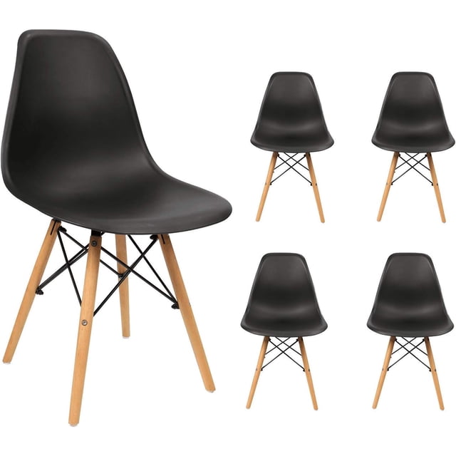 Set Of 4 Mid-Century Modern DSW Style Dining Chairs – Wood Legs & Vinyl Seat – Assembly Required