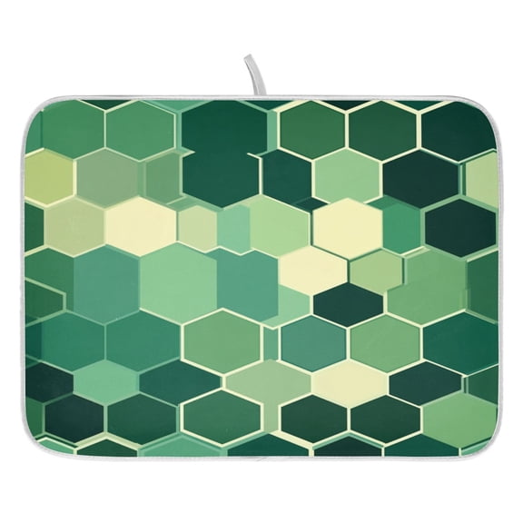 Modern Style Green Hexagonal Dish Drying Mat for Kitchen, Quick Drying Absorbent Soft Durable 16" x 18"