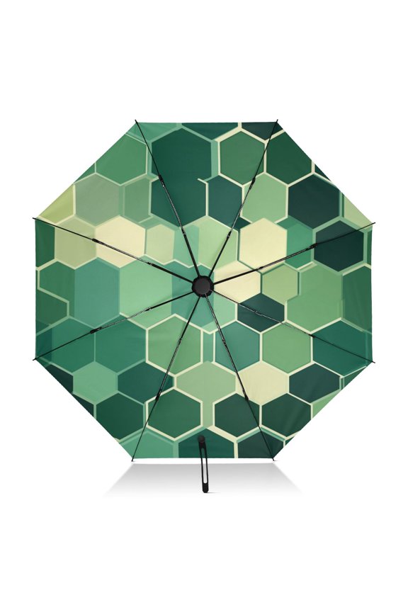Modern Style Green Hexagonal Extra Large Automatic Umbrella, UV Protection, Waterproof, Auto Open and Close