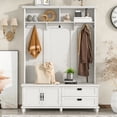 thumbnail image 1 of Modern Style Hall Tree with 2 Large Drawers and Storage Cabinet, Widen Mudroom Bench with 5 Coat Hooks, 1 of 8