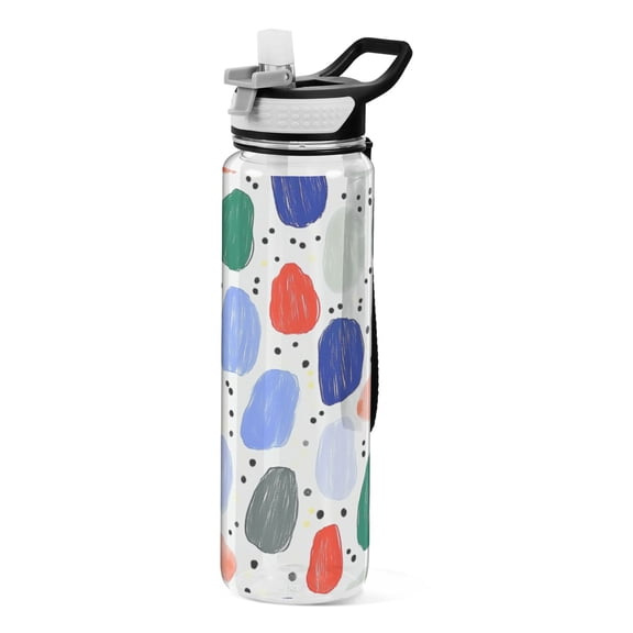 Modern Style Hand Drawn 1000ml Tritan Sport Bottle Straw LeakProof Food-Grade Portable Wide Handle