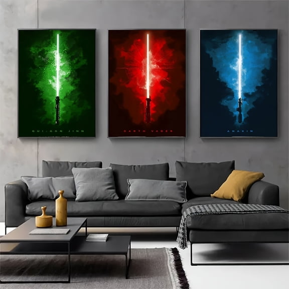 Modern Style Laser Sword Canvas Art Posters, Frameless Wall Decor for Home, 3pcs Set, General Fit, No Electricity or Feathers Required