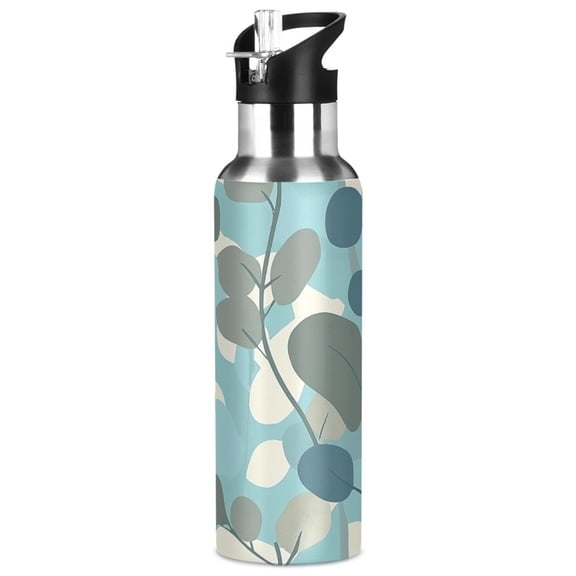 Modern Style Leaves Design 1000ml Double Walled Stainless Steel LeakProof Sports Bottle Thermo 8h Portable