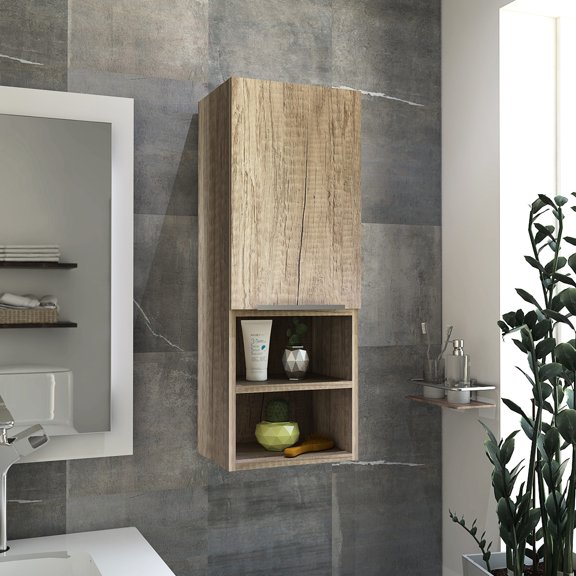 Modern Style, Light Oak Finish - Organize Bathroom Essentials