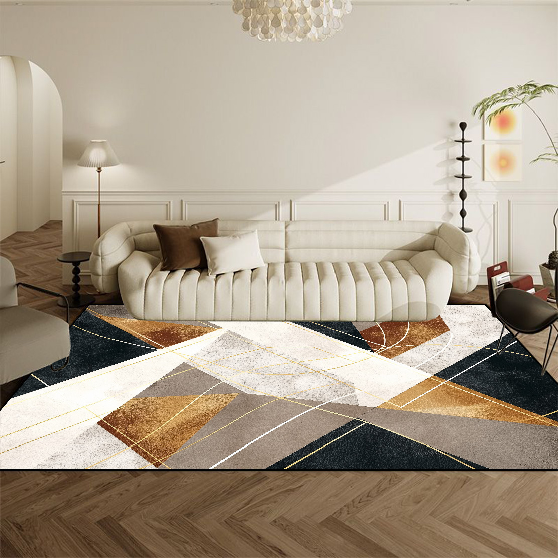 Modern Style Living Room Rug Light Luxury Geometry Sofa Coffee Table ...