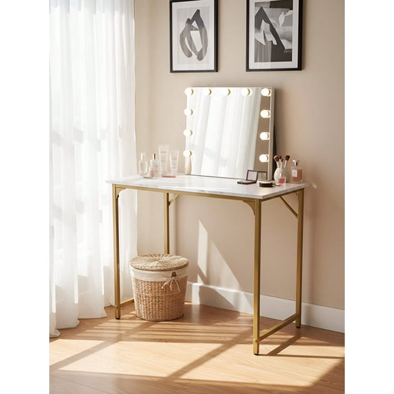 Modern Style Makeup Desk ,Nail Desk, Office Desk With Sleek Metal Frame Writing Desk Classic Modern Design For Home & Small Spaces