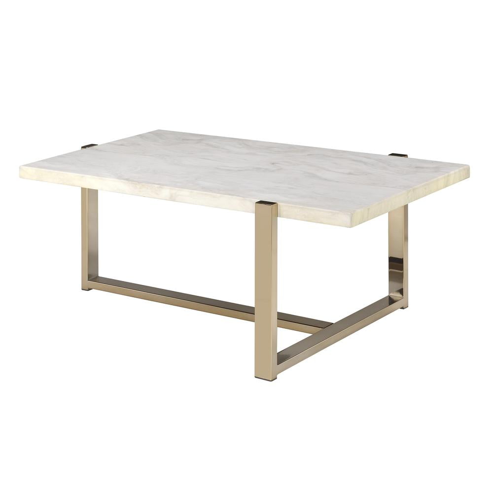 Champagne Gold & White Faux Marble Rectangular End Table